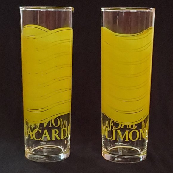 Barcardi Limon Rum Highball Collins Glasses with Bat - Picture 1 of 7